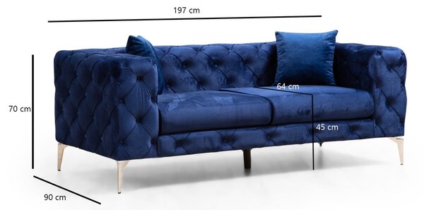 Диван за 2 места Como тъмносин 197x70x90 см