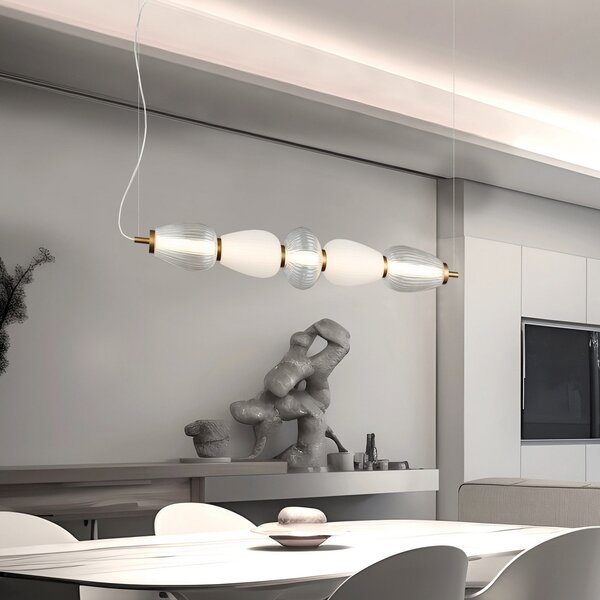 Viokef LED висяща лампа Shiny, дължина 83 cm, прозрачна/бяла, стъкло, Прозрачен, Дневна/трапезария, Стъкло, Модерен