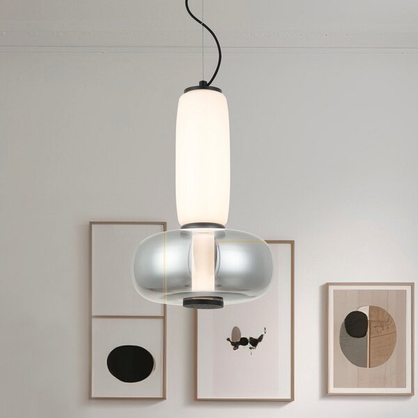 Viokef LED висяща лампа Avery, димносив/бял, Ø 32 cm, стъкло, Сив, Дневна/трапезария, Стъкло, Модерен