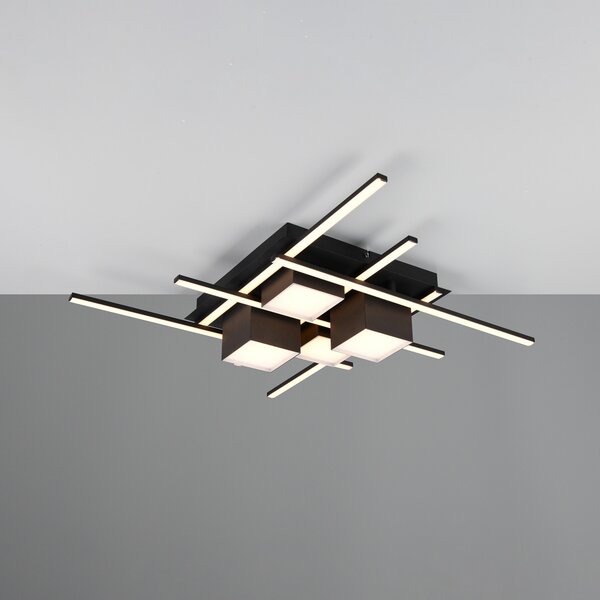 Trio Lighting LED таванска лампа Roger, черна матова, метал, CCT, дистанционно управление., Затъмняване, Черен, Дневна/трапезария, Метал, Модерен