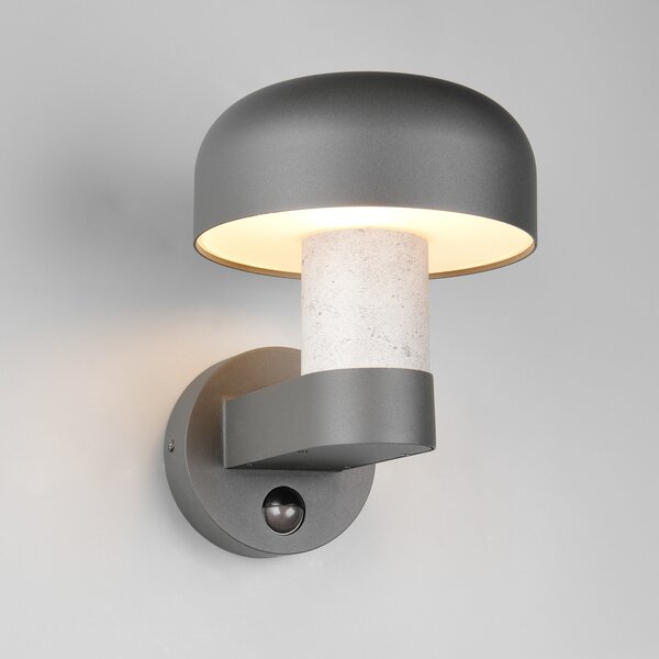 Trio Lighting Външна стена лампа Fraser сензор сив/бетон, алуминий IP54 E27, Сив, Алуминий