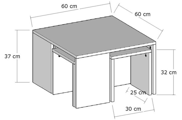 Комплект масички за кафе Ортанка Дъб 60x60x37 см