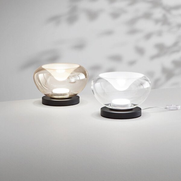 Fabas Luce LED настолна лампа Brena, прозрачна, стъкло, CCT, с димер, Затъмняване, Прозрачен, Дневна/трапезария, Стъкло, Модерен