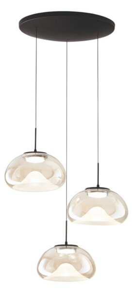 Fabas Luce LED висяща лампа Brena, 3-крилна, коняк, Ø 35 cm CCT, с димер, Затъмняване, Кафяв / ръждив, Дневна/трапезария, Стъкло, Модерен