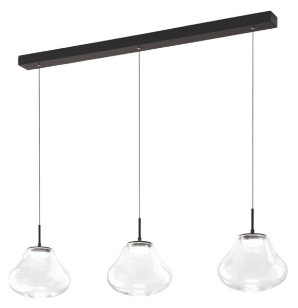 Fabas Luce LED висяща лампа Deva, 3-крила, 115 cm, прозрачна, CCT, с димер, Затъмняване, Прозрачен, Дневна/трапезария, Стъкло, Модерен