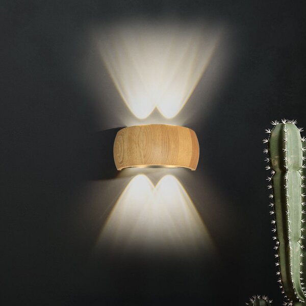 FISCHER & HONSEL LED стенна лампа Shine-Wood, ширина 20 cm, дъб/черно, 4-крилна., Дърво, Дневна/трапезария, Дървесина