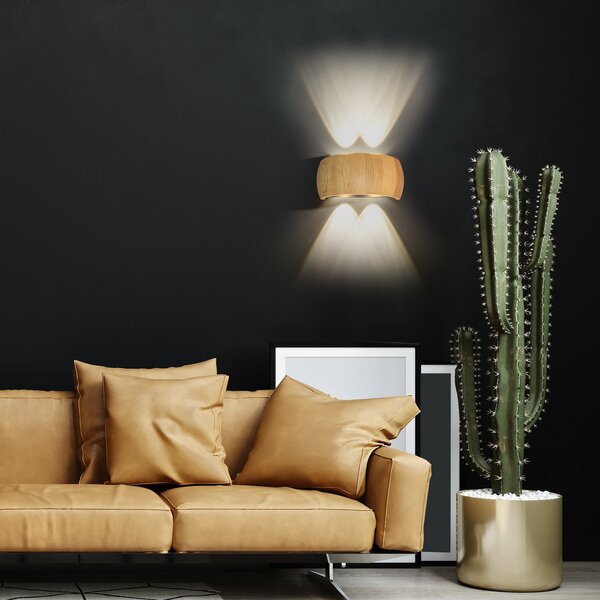 FISCHER & HONSEL LED стенна лампа Shine-Wood, ширина 20 cm, дъб/черно, 4-крилна., Дърво, Дневна/трапезария, Дървесина