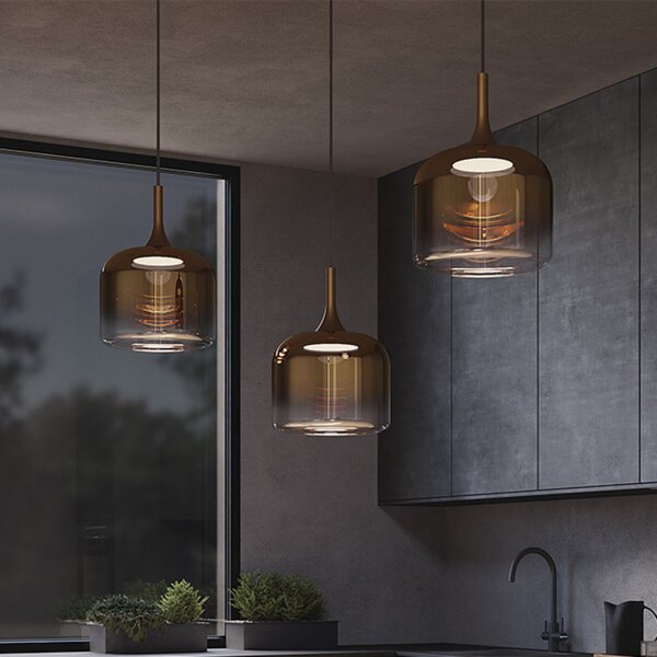 Maytoni LED висяща лампа Spirito, злато, стъкло/метал, Ø 26 cm, Злато / месинг, Дневна/трапезария, Стъкло