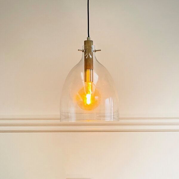 Dyberg Larsen Висяща лампа Bistro, Ø 30 cm, прозрачна, стъкло, Затъмняване, Прозрачен, Дневна/трапезария, Стъкло, Дизайн