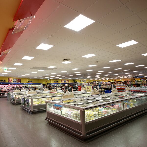 DOTLUX LED панел FLATugr, бял, 62 x cm, метален, 36 W CCT, Затъмняване, Бял, кабинет / офис, Алуминий, Ъглово вградено осветление