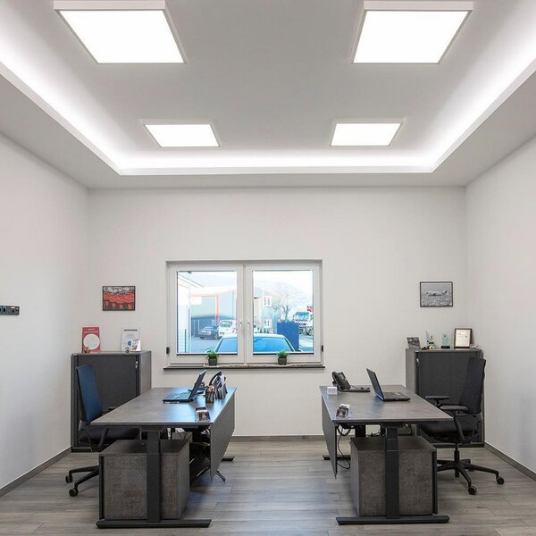 DOTLUX LED панел FLATugr, бял, 62 x cm, метален, 36 W CCT, Затъмняване, Бял, кабинет / офис, Алуминий, Ъглово вградено осветление
