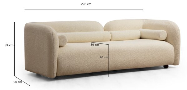 Диван за 3 места Виктория Крем 228x74x90 см