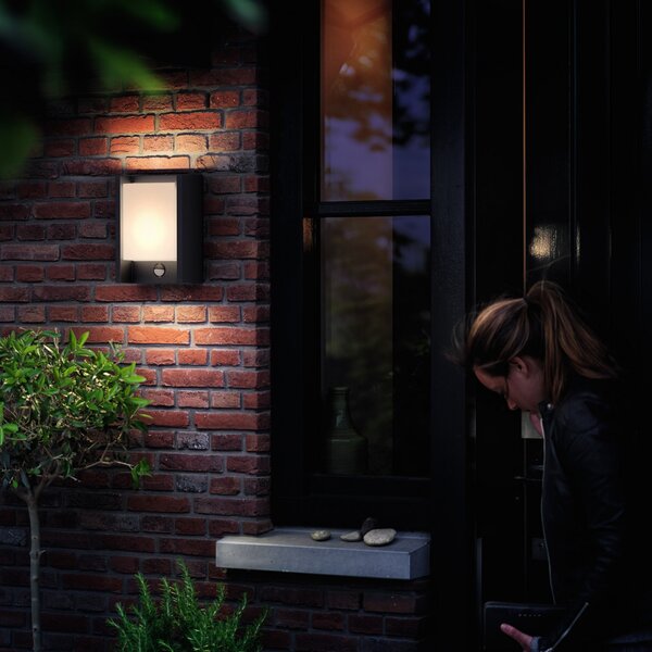Philips LED стенна лампа Arbour UE, комплект от 2 броя, сензор, 2700 K, Черен, Алуминий, Модерен
