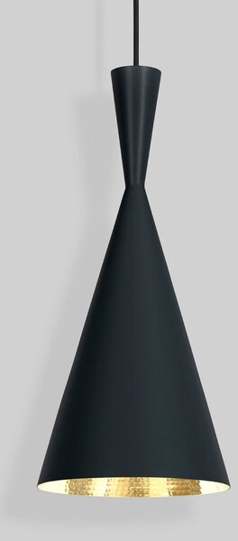 Tom Dixon LED висяща лампа Beat Tall, черна, Ø 19 cm месинг, Затъмняване, Черен, Дневна/трапезария, Месинг, Дизайн
