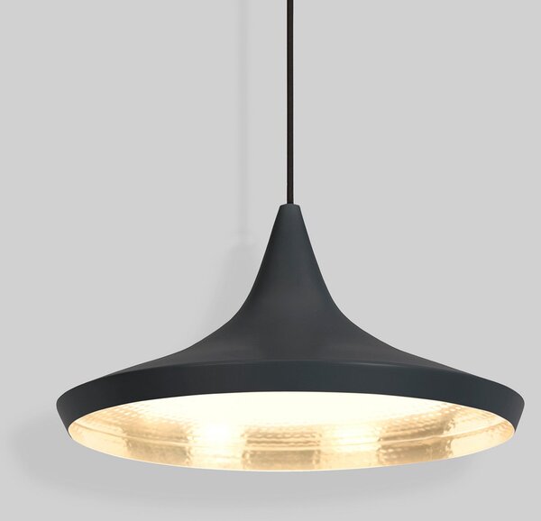 Tom Dixon LED висяща лампа Beat Wide, черна, 36 cm, месинг, Затъмняване, Черен, Дневна/трапезария, Месинг, Дизайн