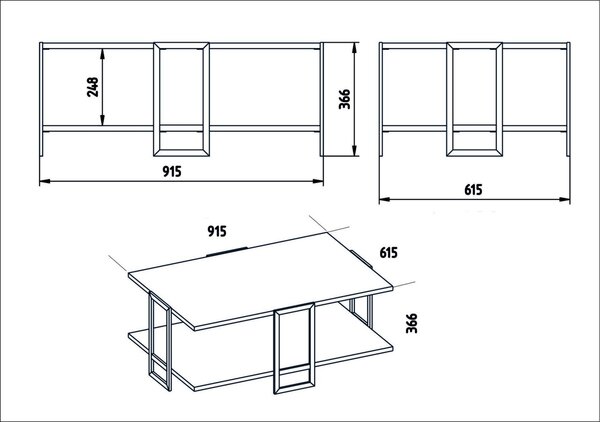 Масичка за кафе Полка Златна 91.5x36.6x61.5 см