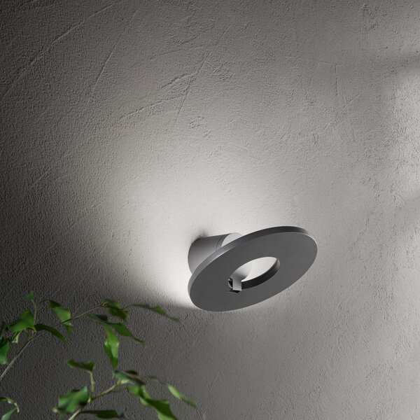 Fabas Luce LED лампа за външна стена Elite, тъмно сива, метал, Ø 24 cm, IP54, Черен, Алуминий, Модерен