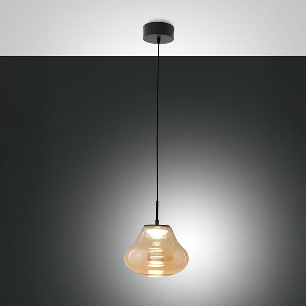 Fabas Luce LED висяща лампа Deva, кехлибар, стъкло, Ø 25 cm, CCT, димируема, Затъмняване, Бежов, Дневна/трапезария, Стъкло, Модерен