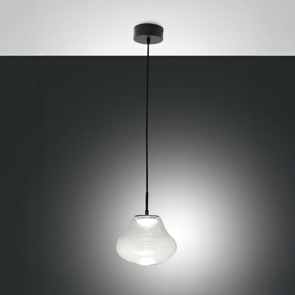 Fabas Luce LED висяща лампа Deva, прозрачна, стъкло, Ø 25 cm, CCT, с димер, Затъмняване, Прозрачен, Дневна/трапезария, Стъкло, Модерен