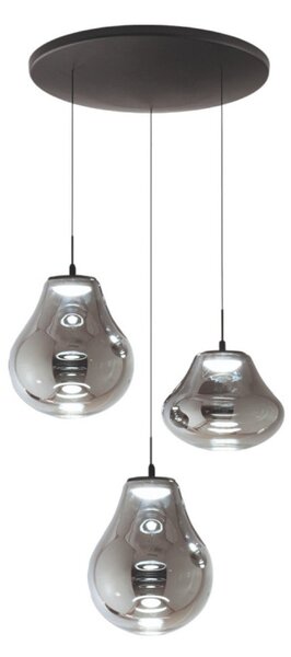 Fabas Luce LED висяща лампа Deva, 3-крилна, Ø 50 cm, сива, CCT, с димер, Затъмняване, Сив, Дневна/трапезария, Стъкло, Модерен