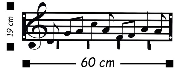 Метална закачалка Note Черен 60x19 см