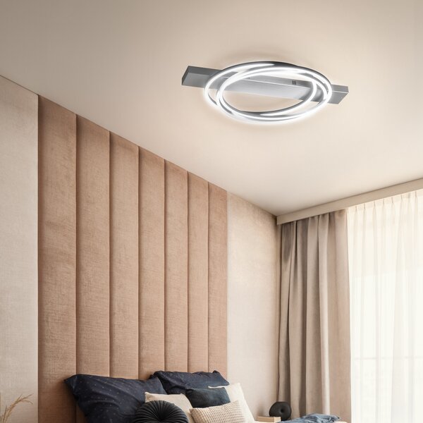 FISCHER & HONSEL LED таванна лампа Kiku, дължина 76 cm, алуминиев цвят, метал, Затъмняване, Металик, Дневна/трапезария, Метал, Модерен