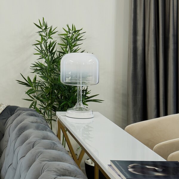 Maytoni LED настолна лампа Spirito, бяла, стъкло, височина 42 cm, Бял, Дневна/трапезария, Стъкло