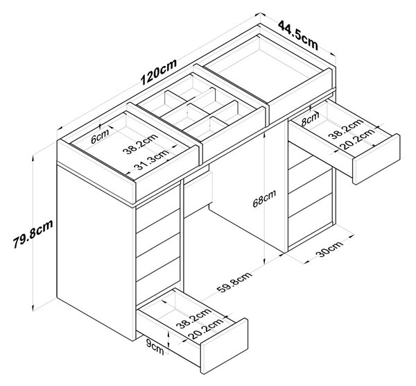 Тоалетна маса BJ105 Бяла 120x79.8x44.5 см