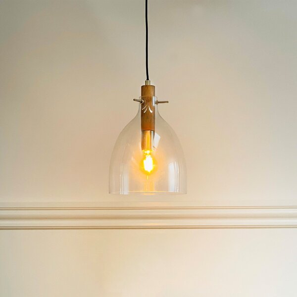 Dyberg Larsen Висяща лампа Bistro, Ø 25 cm, прозрачна, стъкло, Затъмняване, Прозрачен, Дневна/трапезария, Стъкло, Дизайн