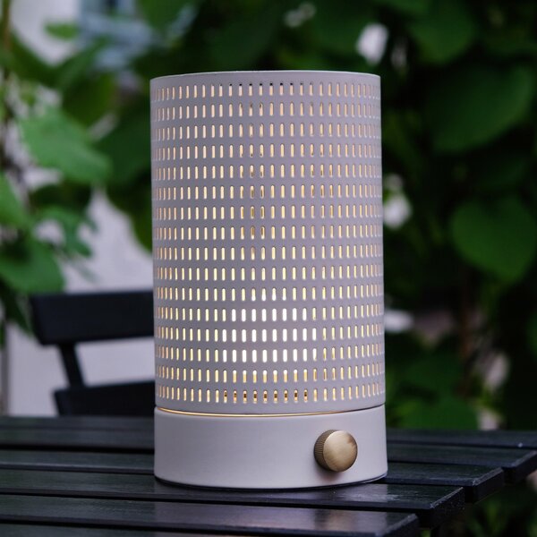 Dyberg Larsen LED акумулаторна настолна лампа Mesh, бяла, височина 20 cm, Затъмняване, Бял, Дневна/трапезария, Метал, Дизайн