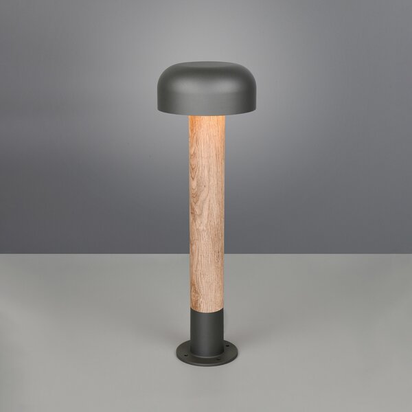Trio Lighting Осветление за пътеки Fraser, сив/дървесен вид, алуминий, IP54, височина 84,5 cm, Затъмняване, Дърво, Алуминий