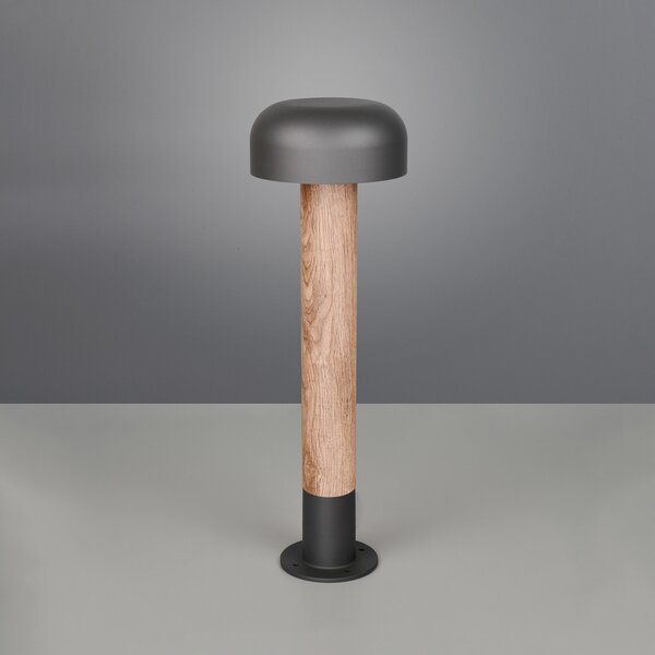 Trio Lighting Осветление за пътеки Fraser, сив/дървесен вид, алуминий, IP54, височина 84,5 cm, Затъмняване, Дърво, Алуминий