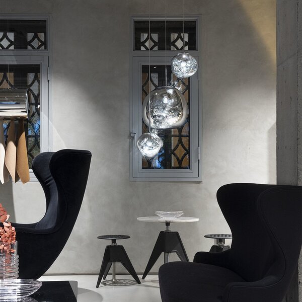 Tom Dixon LED висяща лампа Melt Mini, Ø 28 cm, хромиран, Затъмняване, Металик, Дневна/трапезария, Пластмаса, Дизайн