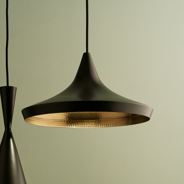 Tom Dixon LED висяща лампа Beat Flat, черна, Ø 56 cm, Затъмняване, Черен, Дневна/трапезария, Месинг, Дизайн