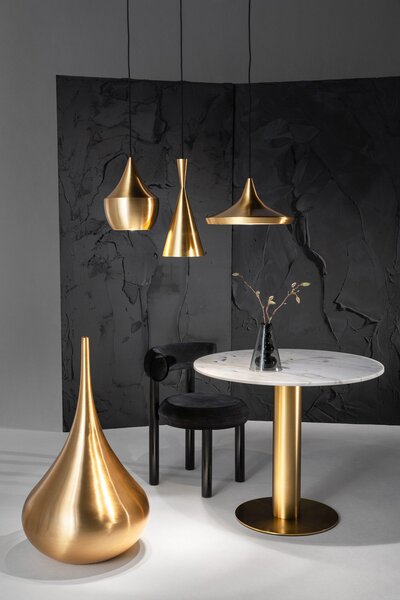 Tom Dixon LED висяща лампа Beat Wide, месингов цвят, Ø 36 cm, Затъмняване, Злато / месинг, Дневна/трапезария, Месинг, Дизайн
