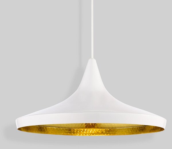 Tom Dixon LED висяща лампа Beat Wide, бяла, Ø 36 cm, месинг, Затъмняване, Бял, Дневна/трапезария, Месинг, Дизайн