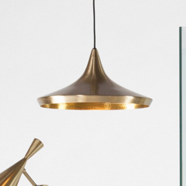 Tom Dixon LED висяща лампа Beat Wide, месингов цвят, Ø 36 cm, Затъмняване, Злато / месинг, Дневна/трапезария, Месинг, Дизайн