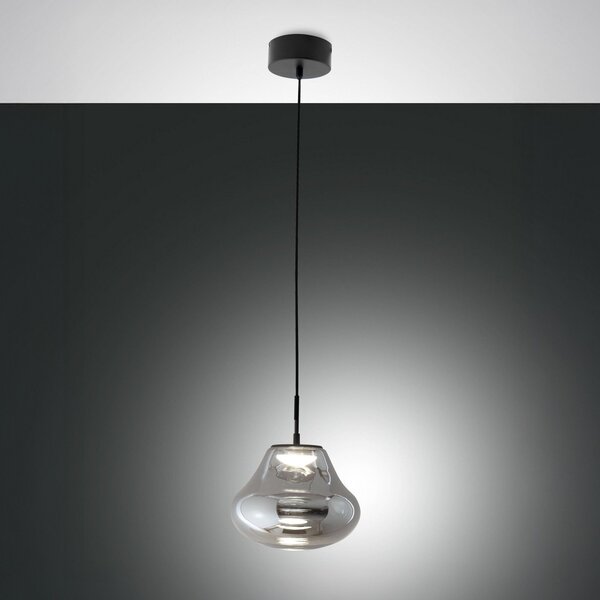 Fabas Luce LED висяща лампа Deva, сива, стъкло, Ø 25 cm, CCT, с димер, Затъмняване, Сив, Дневна/трапезария, Стъкло, Модерен