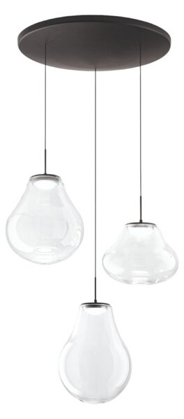 Fabas Luce LED висяща лампа Deva, 3-крилна, Ø 50 cm, прозрачна, CCT, с димер, Затъмняване, Прозрачен, Дневна/трапезария, Стъкло, Модерен