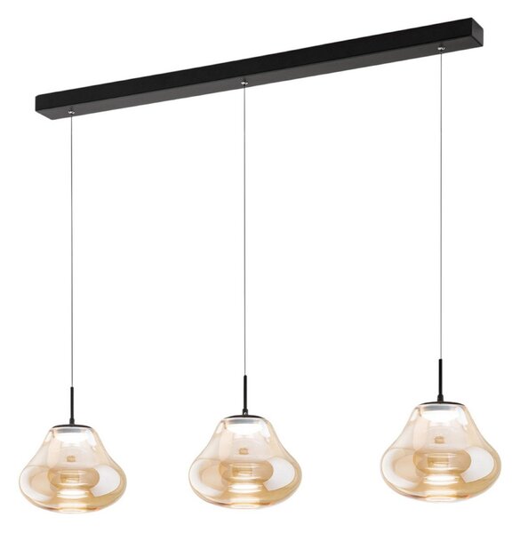 Fabas Luce LED висяща лампа Deva, 3-крила, 115 cm, кехлибар, CCT, с димер, Затъмняване, Бежов, Дневна/трапезария, Стъкло, Модерен
