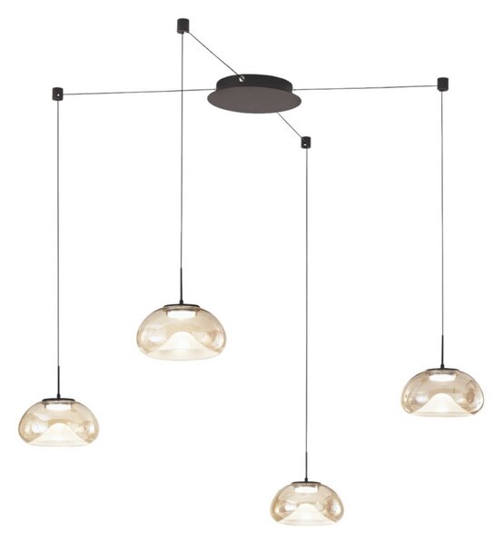 Fabas Luce LED висяща лампа Brena, 4-крил, коняк, стъкло, CCT, димируема, Затъмняване, Кафяв / ръждив, Дневна/трапезария, Стъкло, Модерен