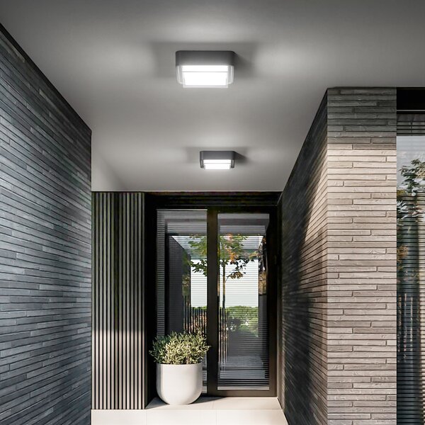 Fabas Luce LED външен тавански осветител Diuk, тъмно сив, метал, IP65, Черен, Алуминий, Модерен