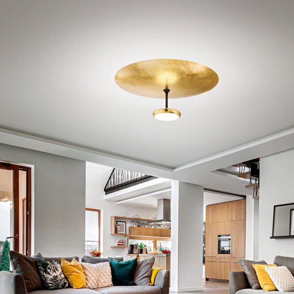 Fabas Luce LED таванска лампа Yuko, златна/черна, метал, 23 см, с димер, Затъмняване, Дневна/трапезария, Метал, Модерен