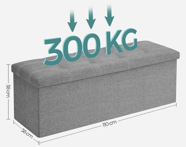 Пейка с място за съхранение Otoman Songmics Светлосива 110x38x38 см