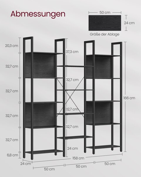Библиотека Vasagle Черен 158x24x164.6 см