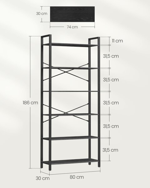 Библиотека Vasagle Черен 80x30x184.3 см
