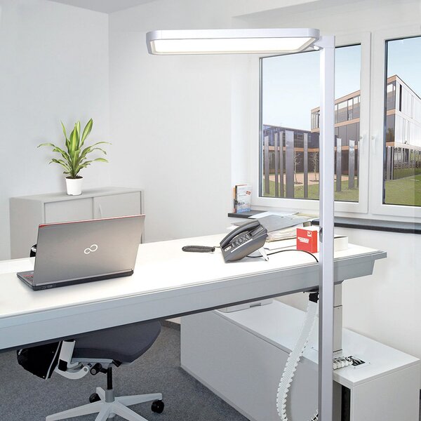 DOTLUX LED сензорна подова лампа STUDIObutler silver 80 W 840 dim, Затъмняване, Металик, кабинет / офис, Алуминий, Изправен прожектор