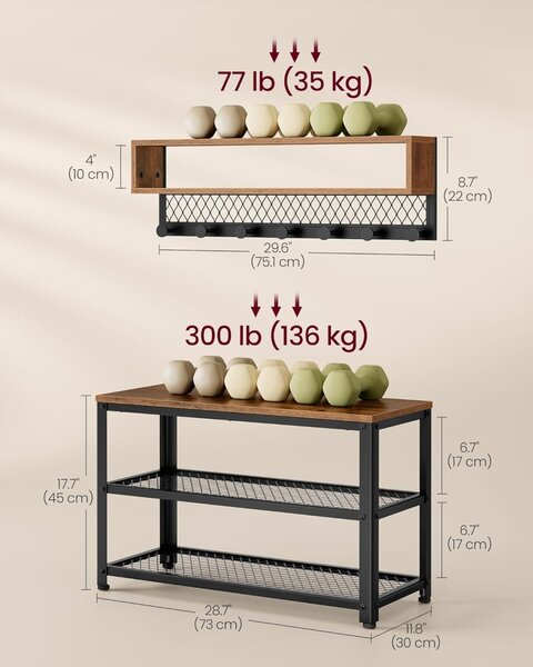 Закачалка с пейка Vasagle Кафява 73x30x45.5 см