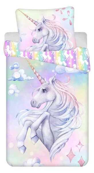 Единично памучно детско спално бельо 140x200 cm Unicorn "Pastel Rainbow" – Jerry Fabrics