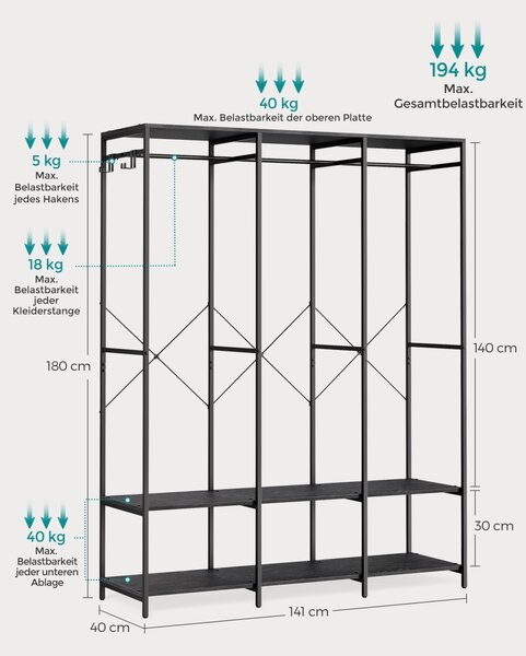 Закачалка Songmics черна 141x40x180 см